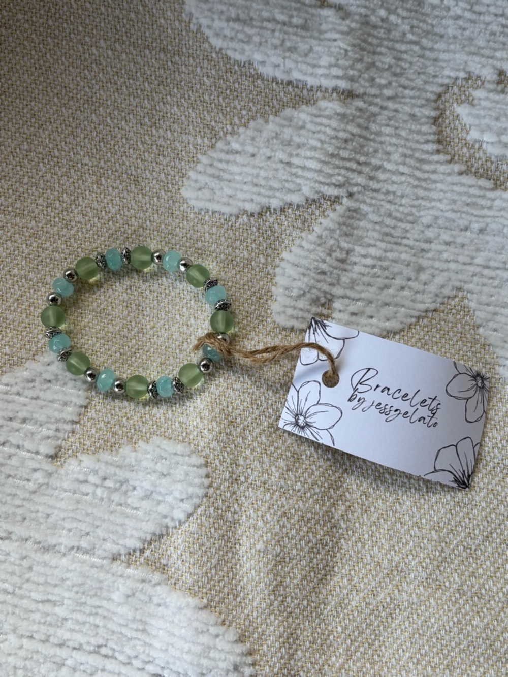 Green and Turquoise Beaded Stretch Bracelet